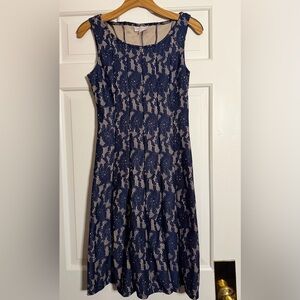 Navy Blue Lace Sleeveless Dress